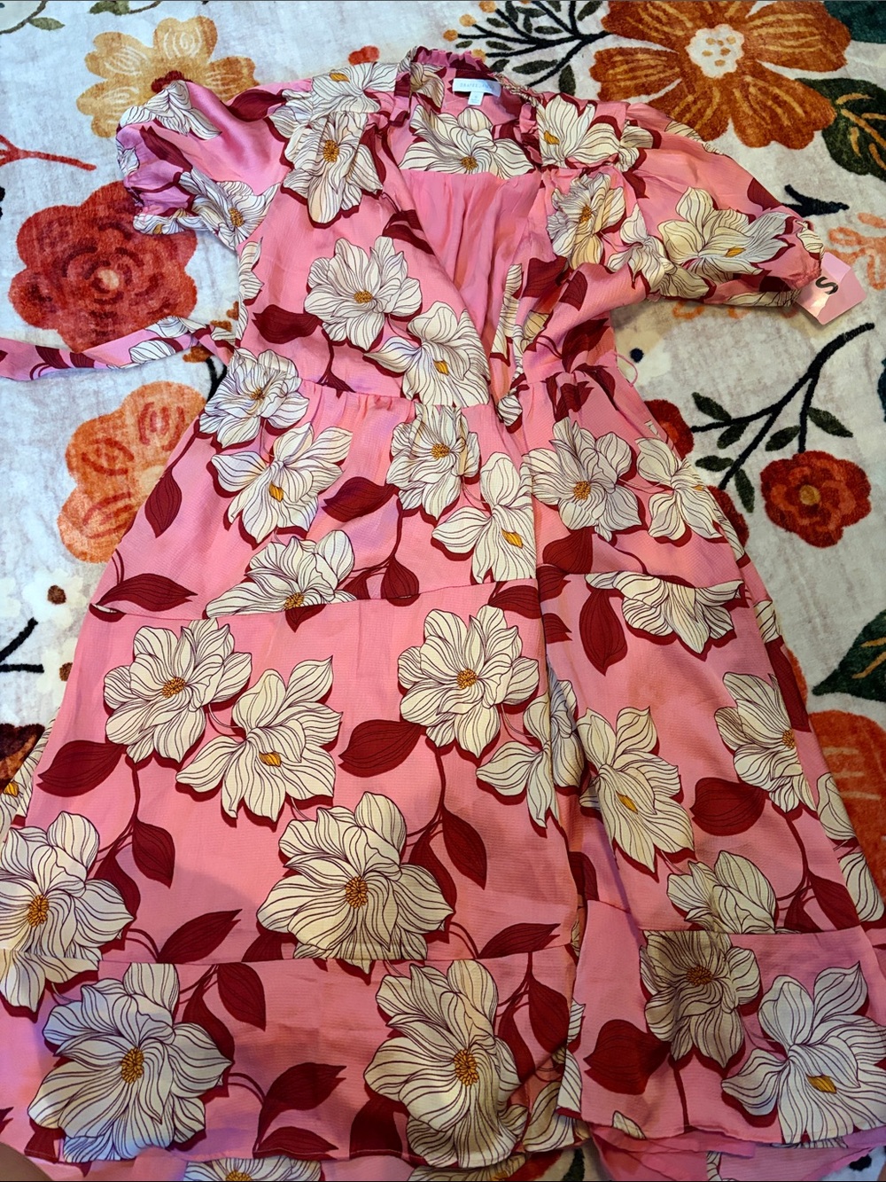 Draper James Pink Floral Midi Dress with White Blooms